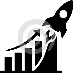 Graph Rocket Launch Black White Concept â growth, startup, success, finance, analytics, business, progress