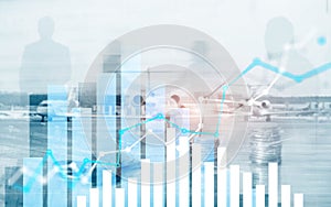 Graph on rows of coins for banking, finance on digital stock market financial exchange and trading graph