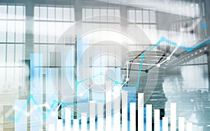 Graph on rows of coins for banking, finance on digital stock market financial exchange and trading graph