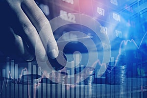 Graph on rows of coins for finance and Saving money on digital s