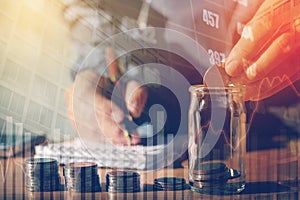 Graph on rows of coins for finance and Saving money on digital s