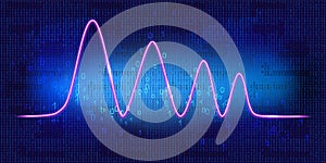 Graph schedule tracking of processor status, disk monitoring, CPU indicator or RAM on binary code background. Infographic data