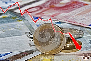 Graph showing the decline of Euro paper currency and coins