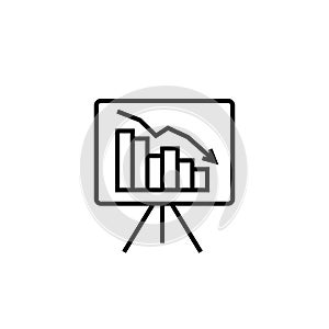 graph table arrow decrease icon. dollar money fall down symbol. economy stretching rising drop. Business lost crisis decrease. cos