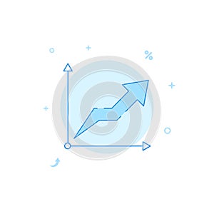 Graph up, abscissa and ordinate axes flat vector icon. Filled line style. Blue monochrome design. Editable stroke