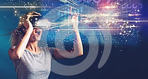 Graph with young woman with VR