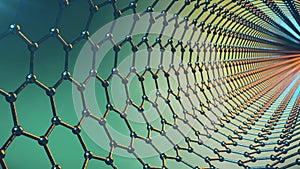 Graphene atom nanostructure loopable animation. Nanotube in form of honeycomb. Concept Nanotechnology and sciences. 4K