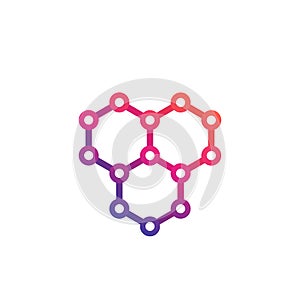 Graphene, atomic carbon structure vector logo