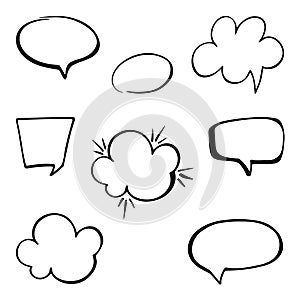 A set of doodle-style speech bubbles, hand-drawn, vector.