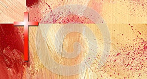 Graphic Abstract Christian Cross and blood splatter with paintbrush texture geometric background