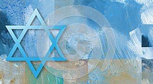 Graphic abstract Star of David  brushstroke background blue metallic