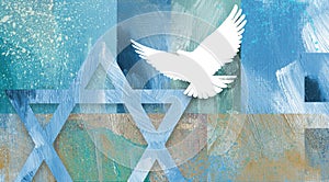 Graphic abstract Star of David  brushstroke background with dove