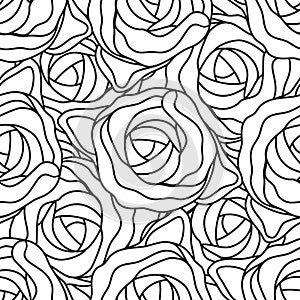 Graphic abstract stylized roses in black and white colors. Vector seamless modern pattern