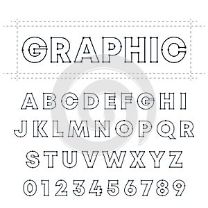 Graphic alphabet font template. Letters and numbers line design