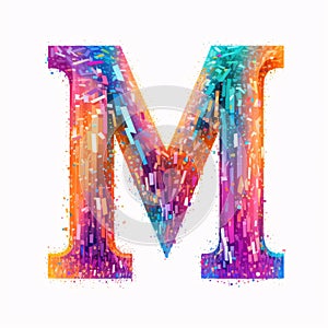 Colorful grunge font. Colorful font, letter M made of colorful pixels isolated on white backgrounder M. Vector Illustration photo
