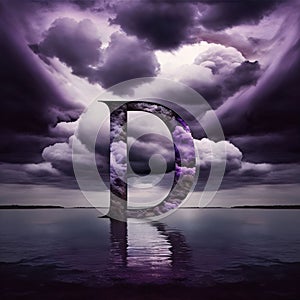 Conceptual image of dramatic stormy sky with thunderclouds over letter D photo