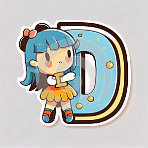 Letter D with cute girl vector illustration. Can be used as a print on t-shirts and bags photo