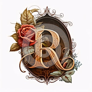 Vintage letter R with restorative element for design, vector illustration photo