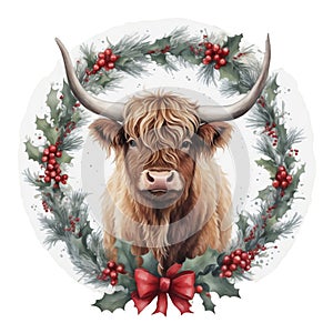 graphic of an animal in a hat in a Christmas wreath