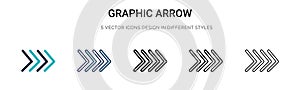 Graphic arrow icon in filled, thin line, outline and stroke style. Vector illustration of two colored and black graphic arrow