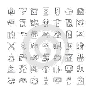 Graphic art linear icons, signs, symbols vector line illustration set