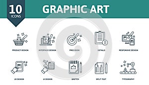 Graphic Art set icon. Editable icons graphic art theme such as product design, precision, responsive design and more.