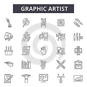 Graphic artist line icons for web and mobile design. Editable stroke signs. Graphic artist outline concept illustrations