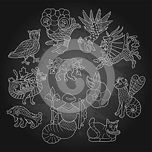 Graphic bestiary creatures