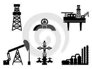 Graphic black flat set of oil and gas vector icons for petroleum