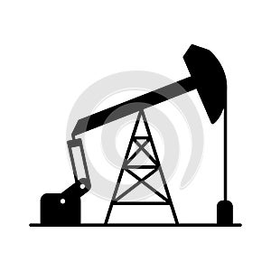 Graphic black flat vector sucker rod pump icon; oil pump logo for petroleum industry