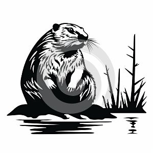 Graphic Black And White Beaver Tiling With Bold Outline