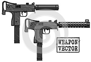 Graphic detailed uzi submachine gun with silencer photo