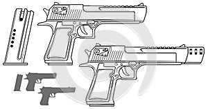 Graphic black and white pistol with ammo clip
