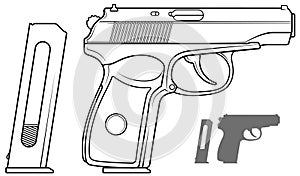 Graphic black and white pistol with ammo clip