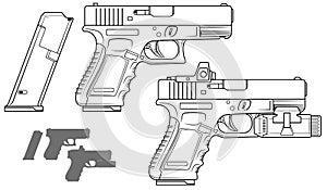 Graphic black and white pistol with flashlight