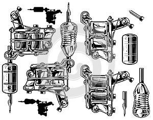 Graphic black and white tattoo machine set. Vol. 1