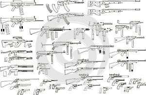 Graphic black and white weapon and firearm icons