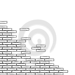 Graphic brick wall drawn in the engraving technique