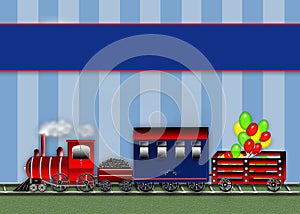 Graphic Choo Choo Train - Blue Stripes Background - Cars