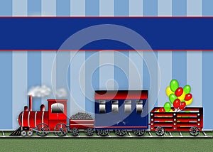 Graphic Choo Choo Train - Blue Stripes Background - Cars photo