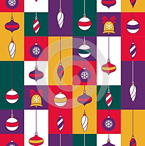 Graphic Christmas decor pattern. Holidays 2024 postcard. Square Line icons