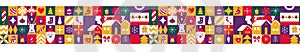 Graphic Christmas seamless pattern. Holidays 2024 postcard. Square Line icons