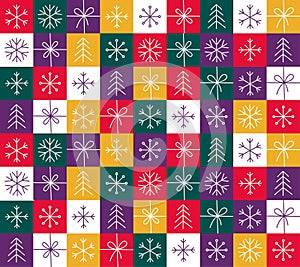 Graphic Christmas seamless pattern. Holidays 2024 postcard. Square Line icons