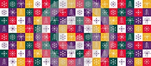 Graphic Christmas seamless pattern. Holidays 2024 postcard. Square Line icons