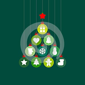 Graphic Christmas Tree Baubles With Icons Green Red