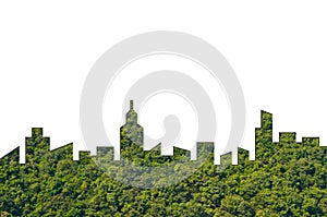 Graphic of City Shape on Forest texture background. Green Building Architecture