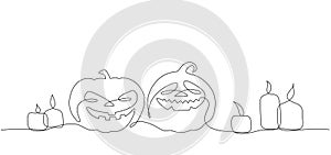 Graphic clip art with pumpkins and candles in one line for Halloween