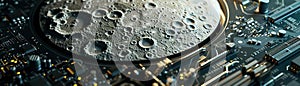 Graphic of Conceptual art of scientific and datadriven breakthroughs on a moonlit electronic mainboard photo
