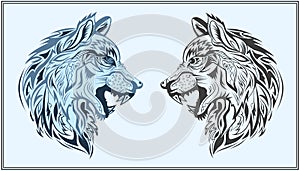 Graphic decorative wolves in black and blue colors