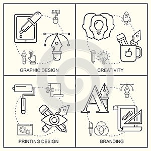 Graphic desGraphic designer profession pattern with gray linear icons. photo